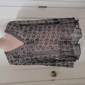Twelfth Street By Cynthia Vincent Sheer Size Unknown, Sheer Printed Ruffled Top